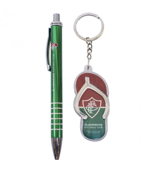 Jogo Caneta De Metal Com Chaveiro Em Forma De Chinelo Fluminense.
